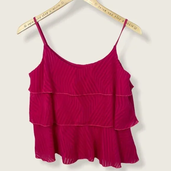 Anthropologie Amadi Tiered Ruffle Pink Cami Tank Size XS Layer Top Bohemian Boho - Picture 2 of 8